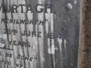 Patrick MURTAGH, husband,
pioneer of Kenilworth,
died 23 June 1941 aged 78 years,
erected by wife & children;
Gheerulla cemetery, Maroochy Shire