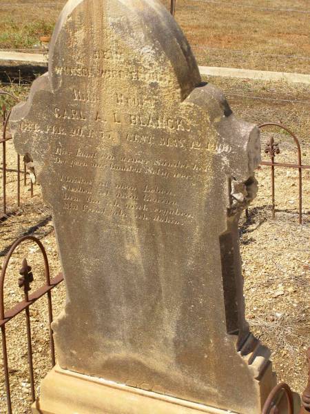 Carl A.L. BLANCK,  | born 20 Feb 1833?,  | died 12 May 1909?;  | Glencoe Bethlehem Lutheran cemetery, Rosalie Shire  | 