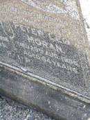 Ellen Cozens MORAN, wife mother,
died 16 Sept 1958 aged 63 years;
Peter Leo MORAN, husband father,
died 29 Aug 1955 aged 64 years;
Gleneagle Catholic cemetery, Beaudesert Shire