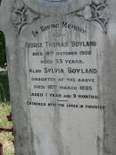 George Thomas BOYLAND
8 Oct 1908 aged 53
(daughter) Sylvia BOYLAND
18 Mar 1895 aged 1 year 9 months
Gods Acre cemetery, Archerfield, Brisbane