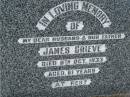 James GRIEVE,
husband father,
died 8 Oct 1933 aged 61 years;
Goomeri cemetery, Kilkivan Shire