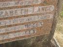 Mary Elizabeth LANGE,
mother,
wife of Charles Frederick LANGE,
died 9 March 1948? aged 72 years;
Goomeri cemetery, Kilkivan Shire