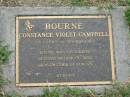 Constance Violet Campbell BOURNE,
28-6-1912 - 05-08-2002,
wife of Gordon,
mother of John,
grandmother of Duncan;
Goomeri cemetery, Kilkivan Shire