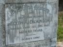 Edith A. DICKINSON,
mother,
died 13 Dec 1945 aged 60 years;
Goomeri cemetery, Kilkivan Shire