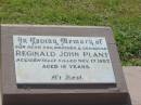 Reginald John PLANT,
son brother grandson,
accidentally killed 17 Nov 1957 aged 18 years;
Goomeri cemetery, Kilkivan Shire