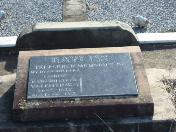 Valentine J BAYLISS (Val)  | d: 14 Feb 1983, aged 66  |   | Harrisville Cemetery - Scenic Rim Regional Council  | 