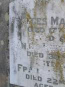Frances Mary PAMPLING
d: 17 Feb? 1942 aged 66
Daniel Robert PAMPLING
d: 30 Jan 1939 aged 66?
Frances Mary MUNT
D: 22 Aug 1937, aged 33
Harrisville Cemetery - Scenic Rim Regional Council