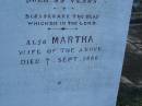 Luke SMITH
d: 18 Jul 1879, aged 52
(wife) Martha (SMITH)
d: 7 Sep 1888 aged 59
Harrisville Cemetery - Scenic Rim Regional Council