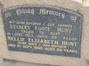 Stanley Foote HUNT
d: 18 Jun 1973, aged 72
Nellie Elizabeth HUNT
d: 21 Sep 1986, aged 86
Harrisville Cemetery - Scenic Rim Regional Council