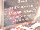 Rosa Mabel REYNOLDS,
died 17 April 1948 aged 28 years;
Helidon Catholic cemetery, Gatton Shire