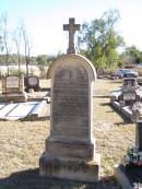 William REYNOLDS,
husband of Catherine REYNOLDS,
native of Co Roscommon Ireland,
died 21 May 1912;
Mary REYNOLDS,
died 26 Oct 1916 aged 11 years;
Catherine REYNOLDS,
died 28 Sept 1927 aged 80? years;
Helidon Catholic cemetery, Gatton Shire