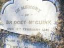 Bridget MCGUIRK,
died 10 Feb 1891;
Owen MCGUIRK, son,
died 27 Dec 1893 aged 21 years;
Helidon Catholic cemetery, Gatton Shire