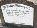 James Robert OBRIEN,
husband father,
born 8 Oct 1917 died 1 October 1969;
Helidon Catholic cemetery, Gatton Shire