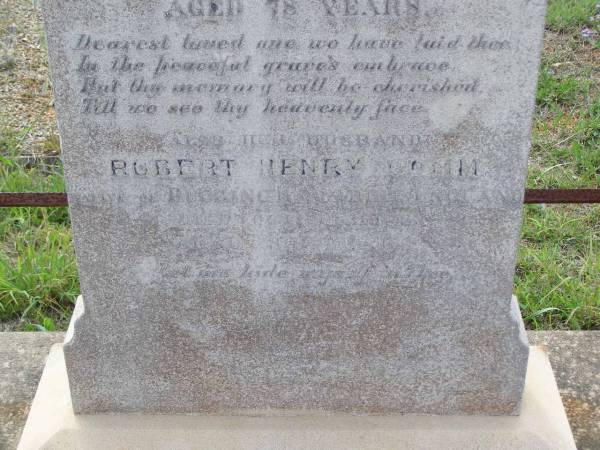 Elizabeth GOMM,  | wife of Robert Henry GOMM,  | died 16 August 1920,  | born Buckinghamshire England 1842 aged 78 years;  | Robert Henry GOMM,  | husband,  | native of Buckinghamshire England,  | died 16? Oct 1922 aged 81 years;  | Helidon General cemetery, Gatton Shire  | 