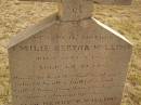 Emilie Bertha WILLIMS,
mother,
died 1 Sept 1922? aged 68 years;
Henry F. WILLIMS,
died in infancy;
erected by Carrie & Emelia;
Highfields Baptist cemetery, Crows Nest Shire