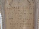 Margaret OBOYLE,
native of County Sligo Ireland,
died 3 April 1908 aged 72 years;
Sarah OBOYLE,
daughter,
died 4 Jan 1878 aged 3 years;
Martin OBOYLE,
died 28 Jan 1913;
Highfields Baptist cemetery, Crows Nest Shire