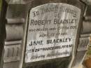 Robert BLACKLEY,
died 13 Feb 1936 aged 51 years;
Jane BLACKLEY,
died 28 March 1965 aged 79 years;
Howard cemetery, City of Hervey Bay