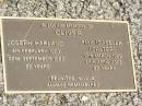 Joseph Harland OLIVER,
4 Feb 1900 - 22 Sept 1982 aged 82 years;
Amy Isabella OLIVER (SALTER),
17 March 1909 - 25 April 2002 aged 93 years;
Howard cemetery, City of Hervey Bay