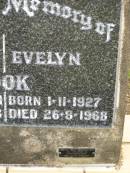 William George COOK,
born 22-10-1901,
died 22-2-1973;
Evelyn COOK,
born 1-11-1927,
died 26-8-1968;
Howard cemetery, City of Hervey Bay