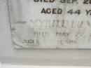 James Henry WOOD,
died 20 Sep 1948 aged 44 years;
Myrtle Irene WOOD,
died 22 May 1966 aged 52 years;
Howard cemetery, City of Hervey Bay