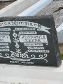 Elizabeth I. KEENE,
wife mother,
died 21 Aug 1967 aged 63 years;
Christopher KEENE,
husband father,
died 1 June 1963 aged 75 years;
Howard cemetery, City of Hervey Bay