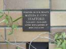 Matilda E. (Lyn) STAFFORD,
7-12-1923 - 19-6-2005,
wife,
mother of Merv, Gail & Don;
Howard cemetery, City of Hervey Bay