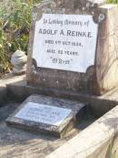 Adolf A. REINKE,
died 11 Oct 1934 aged 52 years;
Agnes REINKE,
died 9 Nov 1971 aged 83 years;
Ingoldsby Lutheran cemetery, Gatton Shire