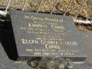 Arnold COOKE,
husband,
died 28 April 1980 aged 67 years,
remembered by wife Nell;
Ellen Gloria (Nellie) COOKE,
wife,
died 26 Sept 1987 aged 61 years;
Jondaryan cemetery, Jondaryan Shire