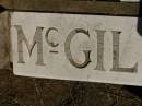Neil MCGILP,
died 21 Oct 1915 aged 76 years;
Mary,
wife,
died 29 Sep 1921 aged 59 years;
Alexander,
brother,
died 6 July 1895 aged 14 years;
Niel Alexander,
died 6 Jan 1898 aged 10 months;
Jondaryan cemetery, Jondaryan Shire