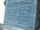 William Henry MOORE, father,
died 6 Feb 1941 aged 76 years;
Lucy Ann MOORE, mother,
died 8 May 1943 aged 78 years;
Kalbar General Cemetery, Boonah Shire