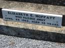Robert Macquarie MOFFATT,
died 9 April 1939 aged 62 years;
Elizabeth E. MOFFATT,
died 28 April 1962 aged 78 years;
Kalbar General Cemetery, Boonah Shire