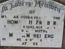 Thomas H. FREIBERG, husband father,
died 30 Mar 1933 aged 35 years;
Mariam H. FREIBERG, mother,
died 24 June 1976 aged 92 years;
Kalbar General Cemetery, Boonah Shire