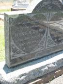 Hans H. DAMM, husband father,
died 28 Jan 1941 aged 89? years;
Louisa A. DAMM, mother,
died 5 April 1946 aged 84 years;
Kalbar General Cemetery, Boonah Shire