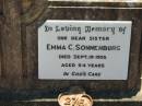 Emma C. SONNENBURG, sister,
died 19 Sept 1955 aged 64 years;
Kalbar General Cemetery, Boonah Shire