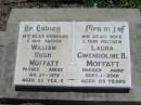 William Hugh MOFFATT, husband father,
died 27 Jan 1975 aged 65 years;
Laura Gwendoline B. MOFFATT, wife mother,
died 1 Sept 2001 aged 93 years;
Kalbar General Cemetery, Boonah Shire