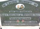 parents;
Ruby Adelina VERRENKAMP,
1905-1988;
Roydon (Roy) VERRENKAMP,
1910-1988;
Kalbar General Cemetery, Boonah Shire