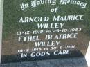 Arnold Maurice WILLEY,
13-12-1919 - 29-10-1983;
Ethel Beatrice WILLEY,
14-2-1915 - 30-9-1991;
Kalbar General Cemetery, Boonah Shire