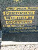parents grandparents;
Fredrich Wilhelm GOETSCH,
18-5-1908 - 25-5-1988;
Sara Anna GOETSCH,
30-3-1912 - 29-6-1989;
Kalbar General Cemetery, Boonah Shire