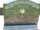 MEIER;
Leslie Ernest,
husband father grandfather,
15-12-1913 - 6-10-2003;
Kalbar General Cemetery, Boonah Shire
