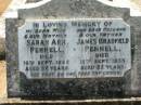 Sarah Ann PENNELL, wife mother,
died 16 Sept 1952 aged 82 years;
James Bradfield PENNELL, husband father,
died 18 Sept 1955 aged 82 years;
Kalbar General Cemetery, Boonah Shire