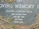 Joseph Charles HECK,
died 14 Dec 1988 aged 83 years;
Kalbar General Cemetery, Boonah Shire