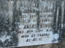 Clara BROOK,
died 30 Oct 1931 aged 64 years;
Charles BROOK,
died 9 Sept 1950 aged 87 years;
Kalbar General Cemetery, Boonah Shire
