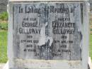 parents;
George GILLOWAY,
died 22 June 1922 aged 48 years;
Elizabeth GILLOWAY,
died 15 Aug 1950 aged 74 years;
Kalbar General Cemetery, Boonah Shire