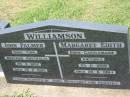 John Palmer WILLIAMSON,
born York, Western Australia 28-4-1892,
died 30-6-1982;
Margaret Edith WILLIAMSON,
born Castlemaine, Victoria 25-11-1899,
died 28-6-1984;
parents of John, Margaret & Dorothy;
Kalbar General Cemetery, Boonah Shire