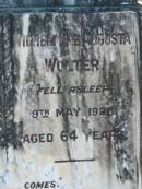 Carl Friedrich WOLTER,
died 12 Feb 1924 aged 65 years;
Wilhelmine Augusta WOLTER,
died 8 May 1926 aged 64 years;
Kalbar General Cemetery, Boonah Shire