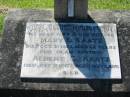 Mary E, KAATZ, wife mother,
died 21 Oct 1983 aged 62 years;
Albert G. KAATZ, father,
died 2 July 1987 aged 90 years;
Kalbar General Cemetery, Boonah Shire