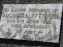 August A. PREFFER,
died 8 April 1939 aged 33 years;
Kalbar General Cemetery, Boonah Shire