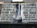 Harry J. SCHNEIDER, father,
died 26 Nov 1967 aged 66 years;
Lily SCHNEIDER, mother,
died 16 Aug 1980 aged 78 years;
Kalbar General Cemetery, Boonah Shire