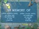 Conrad Heinrich DIPPEL,
died 14 Feb 1997 aged 87 years;
Emma Louise DIPPEL,
died 12 Aug 1990 aged 85 years;
Kalbar General Cemetery, Boonah Shire