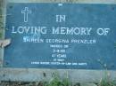 Shireen Georgina PRENZLER,
died 3-9-93 aged 41 years,
sister sister-in-law aunty;
Kalbar General Cemetery, Boonah Shire